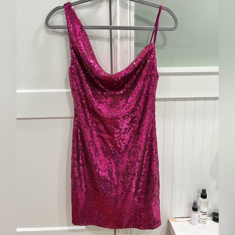 Hello Molly Pink Sequin Cowl Neck Mini Dress